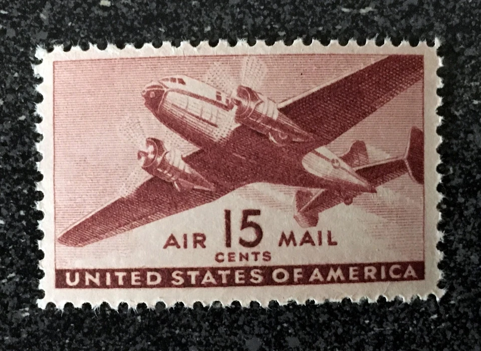 US1941 #C28 15c Transport Plane Twin Motor Airmail - Single Stamp  Mint NH  red - Image 1 of 1