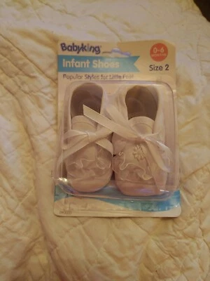 Zapatos de cuna suaves vintage Baby King blancos de algodón y encaje talla 2 nuevos Foto 1 de 4