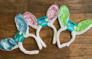 Happy Easter Furry White Bunny Headband Metallic Blue, Pink And Green Set of 3 - Picture 1 of 5