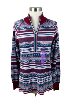 Eddie Bauer NUEVO Suéter Tejido Acogedor Talla S Vino Piedra Azul Fair Isle 1/2 Cremallera Foto 1 de 4