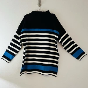 JNY Jones New York Black Blue Striped Mock Turtle Neck Sweater Size 1X NWOT - Picture 1 of 5