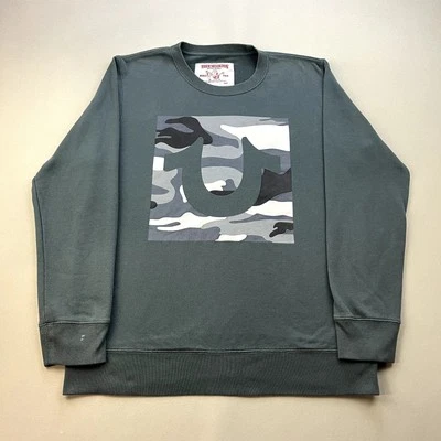Sudadera True Religion Adulto XL Verde Cuello Redondo Camuflada Herradura Logo Pullover Foto 1 de 4