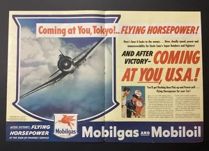 Mobilgas Mobiloil 1945 anuncio impreso de 2 páginas "¡Coming at you Tokyo! Caballos de fuerza voladores" - Imagen 1 de 1