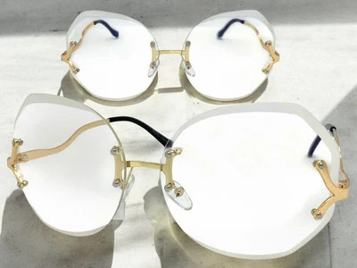 Классический шикарный винтажный ретро стиль солнцезащитные очки большой без оправы золотой ОПРАВЫ прозрачные линзы - Изображение 1 из 4