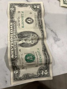 1995 2 Dollar Bill F SERIES 6 RARE SERIAL # F 12054357 B - Picture 1 of 5