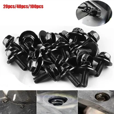 New Car Body Bolts Screw Fastener Fender M6-1.0x 16mm Long-10mm Hex-17mm Washer - Image 1 of 4