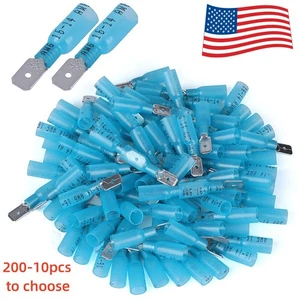 Heat Shrink Marine Grade Male Spade Crimp Connectors AWG 16-14 Terminals Blue - Picture 1 of 5
