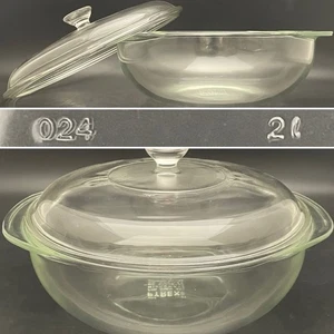 Pyrex Crystal Clear Glass 024 Covered Casserole Bowl c1970s Made in USA 2 liter - Picture 1 of 11