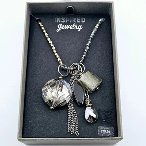 Inspired Jewelry Multicharm Statement Necklace Beaded Chain Black Bronze Long  - Picture 1 of 5