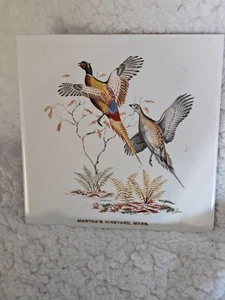 Vintage Ceramic Pheasant Trivet Hanging Plaque Martha's Vineyard Ivory 6.25" - Picture 1 of 7