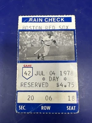 1978- July 4th Rain Check Boston Red Sox Ticket Stub Vintage - Image 1 of 2