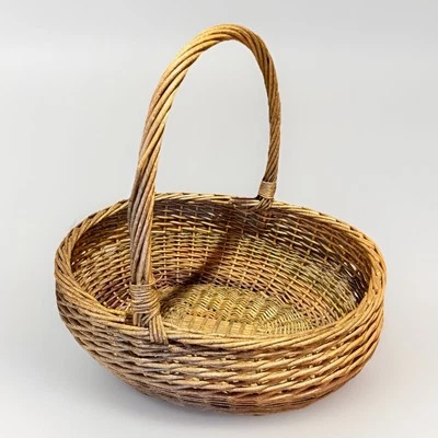 Very Large Wicker Basket Flat Herb Flower Gathering Wicker Vintage Woven Rattan - Image 1 of 4