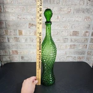 Vintage MCM Empoli 18,5" Grün Glas Diamant Geist Flasche Dekanter mit Stopfen - Bild 1 von 12