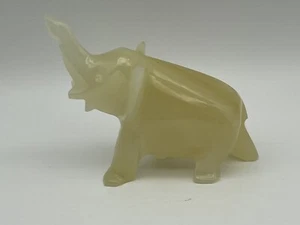 VNT SMALL Hand Carved ALABASTER Stone Elephant Figurine Paperweight Trunk Up - Picture 1 of 10