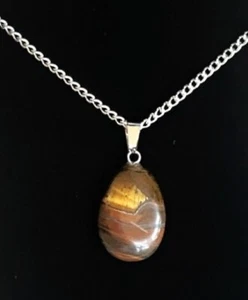 10 x Natural Tigers Eye Tear Drop Pendant Necklace's - Picture 1 of 9