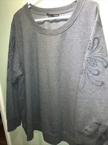 Jane Delancey Strick Oberteil Sweatshirt Langarm Blumen Cutout schwarz Übergröße 1X Damen - Bild 1 von 11