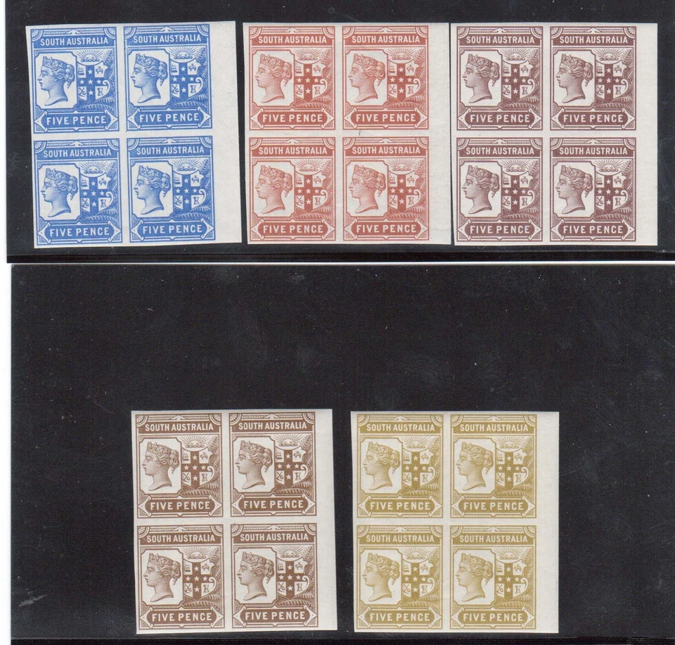 South Australia #110 XF/NH Imperf Blocks Variety In Five Different Bright Colors - Image 1 of 1