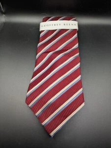 Geoffrey Beene 100% Silk Tie - Maroon/Gold/Blue Diagonal Striped - Picture 1 of 2