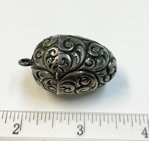 Antique Art Nouveau Sterling Fancy Egg Shaped Thimble Holder Cover