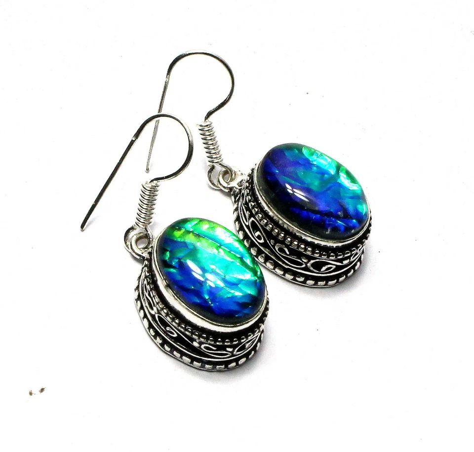 Pendiente de joyería de plata de ley 925 hecho a mano con piedras preciosas de ópalo triplete talla 1,2"" Foto 1 de 1