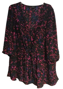Torrid 3 Black Pink Georgette Tie-Front Blouse 3/4 Sleeve V-Neck Woman's - Picture 1 of 11