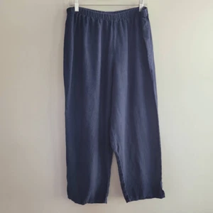 Vintage Heaven 100% linen navy wide leg elastic waist pants lagom lagenlook - Picture 1 of 9