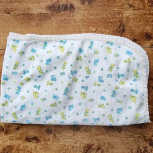 VTG Baby Kempton Receiving Blanket Flannel Blue Yellow Cat Dog Lamb Bird 30"x36" - Picture 1 of 16