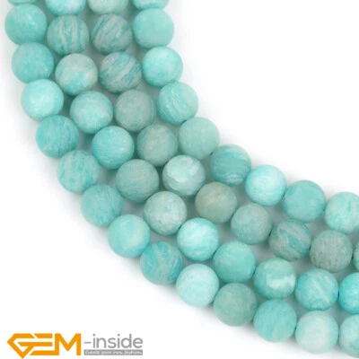Green Russian Amazonite Natural Gemstone Frosted Matte Round Loose Beads 15" DIY - Image 1 of 4