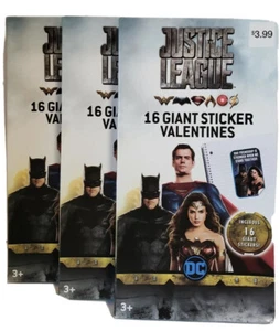 Justice League Valentines Day Cards 16 giant sticker Valentines LOT OF 3 - Picture 1 of 4