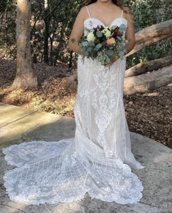Oleg Cassini Ivory Lace Beaded Strapless Sweetheart Mermaid Wedding Dress Size12 - Picture 1 of 13