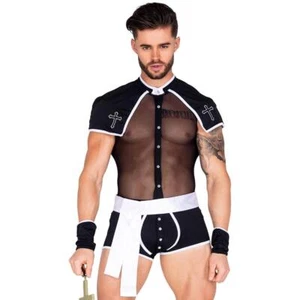Sexy Priest Costume Sheer Top Bodysuit Collar Cape Sash Wrist Cuffs Set 5029 - Picture 1 of 4