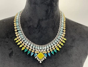 BCBGMAXAZRIA Statement Necklace W/ Crystal Accents & Yellow Center Stone Multico - Picture 1 of 8