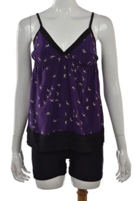 New Yumi Kim Womens Top S Purple Printed Blouse Silk Spaghetti Straps Shirt - Image 1 of 4