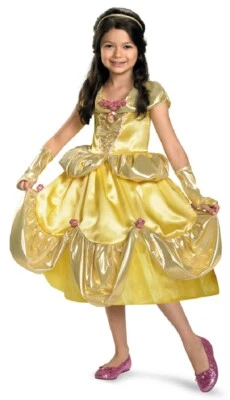 Belle Shimmer Deluxe Disney Princess Beauty Fancy Dress Halloween Child Costume - Image 1 of 2