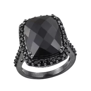 Stunning Black Rhodium Plated Sterling Silver Ring With Black Spinel And Rut... - Picture 1 of 4