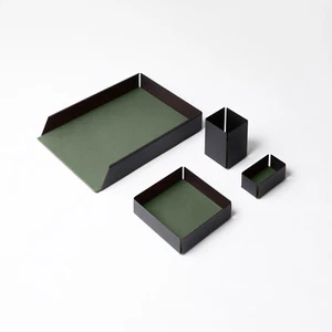 Schreibtisch Set Metall Schwarz und Echtes Leder Grün - Büro Zubehör - Bild 1 von 4