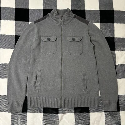 Vintage Y2K Grey Knit Zip-Up Sweater Mens Sz Small - Image 1 of 4