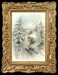 Vintage Winter Sledding Scene Miniature Dollhouse Christmas Art Picture 8205 - Picture 1 of 1