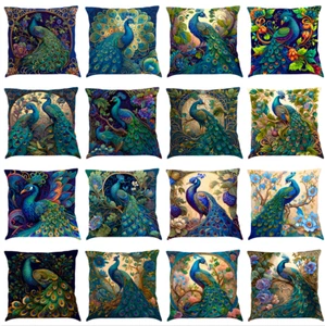 Vintage Turquoise Peacock with Flower Throw Pillow Covers Blue Teal Cushion Case - Picture 1 of 31