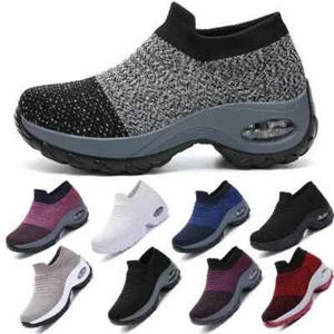 Women's Air Cushion Sport Running Shoes Breathable Mesh Walking Slip-On Sneakers - Picture 1 of 17