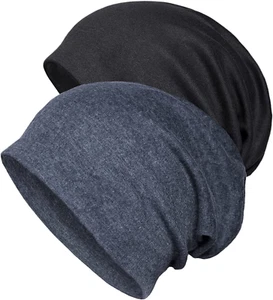 2 Pack Cotton Slouchy Beanie Hat Breathable Stretchy Headwear Caps for Women/Men - Picture 1 of 12