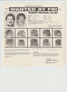 FBI WANTED POSTER ROBERT MICHAEL ALLEN-INTERSTATE FLIGHT-MURDER - Picture 1 of 2