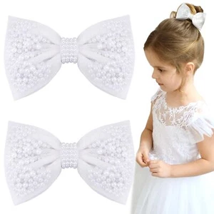 2Pcs Pearl Hair Bows for Girls, White Pearl Hair Bow Clips, Wedding Hair Acce... - Picture 1 of 7