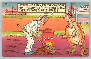 Postcard Comic Humor Listen Wise Guy I'm The Only One That Followed Horses 1951 - Picture 1 of 2
