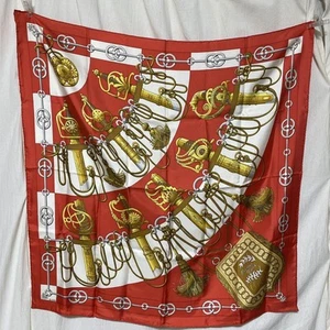Hermes Carre 90 Silk Scarf Red Chain Motif Used - Picture 1 of 4