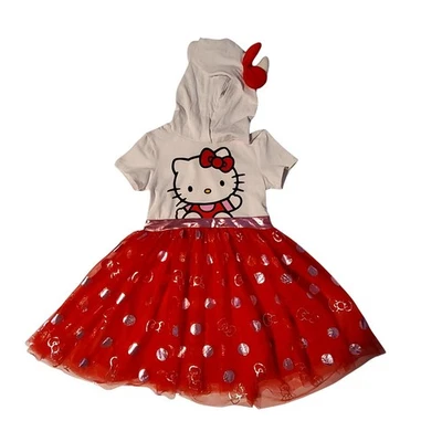 Vestido con Capucha Hello Kitty XS Rojo Tul Falda Blanco Top Mangas Cortas Niños Conjunto Foto 1 de 4