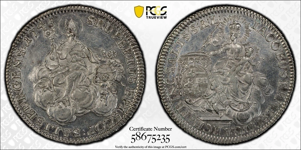 1745 FMK Salzburg Taler Dav-1243 PCGS AU55 Very Rare One Year Type - Image 1 of 1