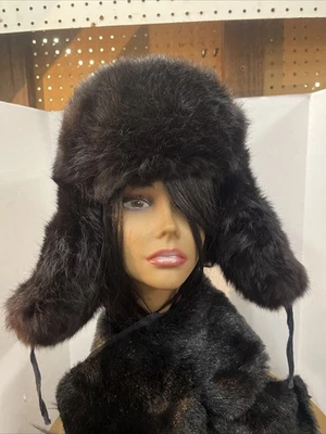 Vtg Russian Real Rabbit/Fox Fur Ushanka Bomber 7 1/8 Winter Trapper Hat Unisex - Image 1 of 4