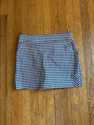 Crown & Ivy Skirt Womens 6 Navy White Gingham Mini A-Line Pockets Stretch Chic - Image 1 of 4