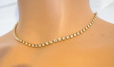 Rhinestone 14" Gold Tone Metal Tennis Chocker Necklace - Image 1 of 4